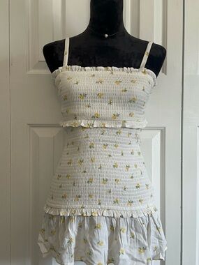 Hollister White Mini Dress with Yellow Floral Print